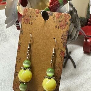 Elegant Green and Yellow Beaded Earrings 2/$22